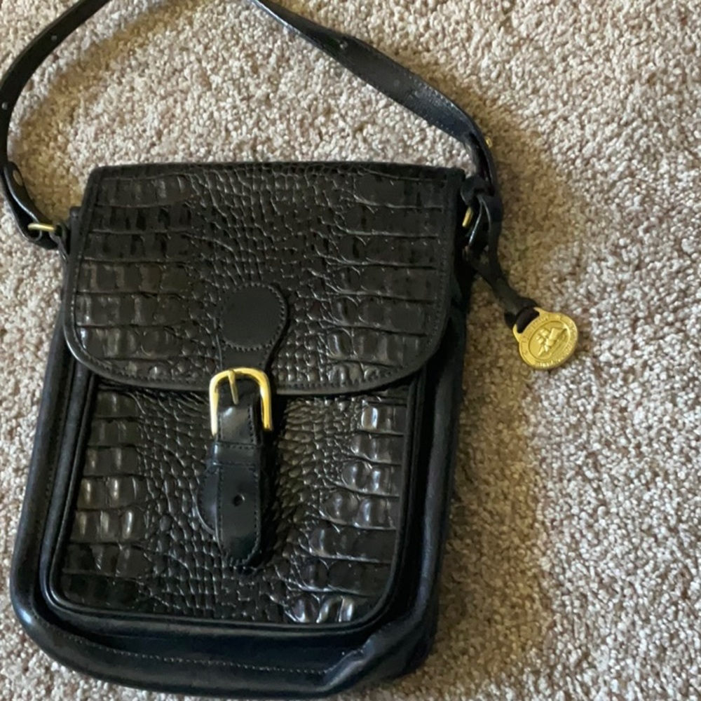 Brahmin Black Crocodile-Embossed Crossbody Bag